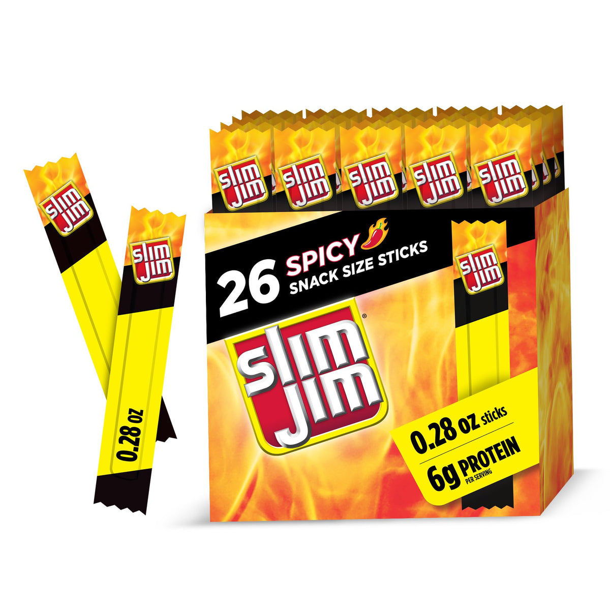 Slim Jim Smoked Meat Sticks, Spicy Flavor, 6g Protein Per Serving, Snack Size, Easter Basket Stuffer for Men, 0.28 oz. (26 Count)
