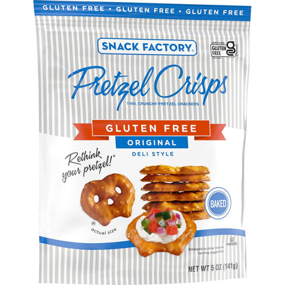 Snack Factory Pretzel Crisps Gluten Free – Camping and Tailgate Snack for Gluten-Free Diets, Baked Original 3-Pack