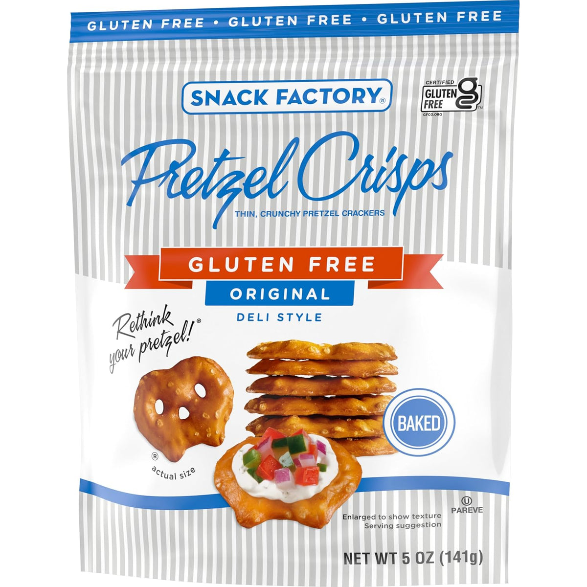 Snack Factory Pretzel Crisps Gluten Free – Camping and Tailgate Snack for Gluten-Free Diets, Baked Original 3-Pack