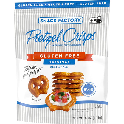 Snack Factory Pretzel Crisps Gluten Free – Camping and Tailgate Snack for Gluten-Free Diets, Baked Original 3-Pack