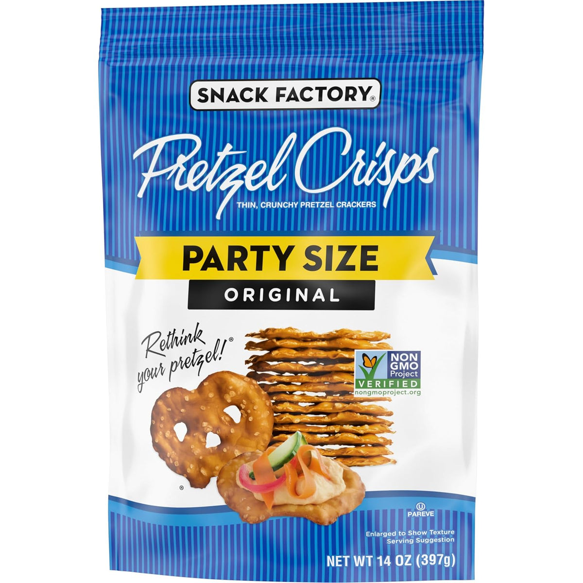 Snack Factory Pretzel Crisps Original Non-GMO 14 oz Wholesome Crunch for Mindful Snacking and Clean Eating