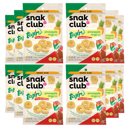 Snak Club Pineapple Rings, Tajin Chili &amp;amp; Lime Seasoned, Sweet and Spicy Gummy Candy, Mild in Heat Bold in Flavor, Low-Fat, Vegan, Gluten-Free Snack, Snack Size, 2.25 Ounce, 12 Count