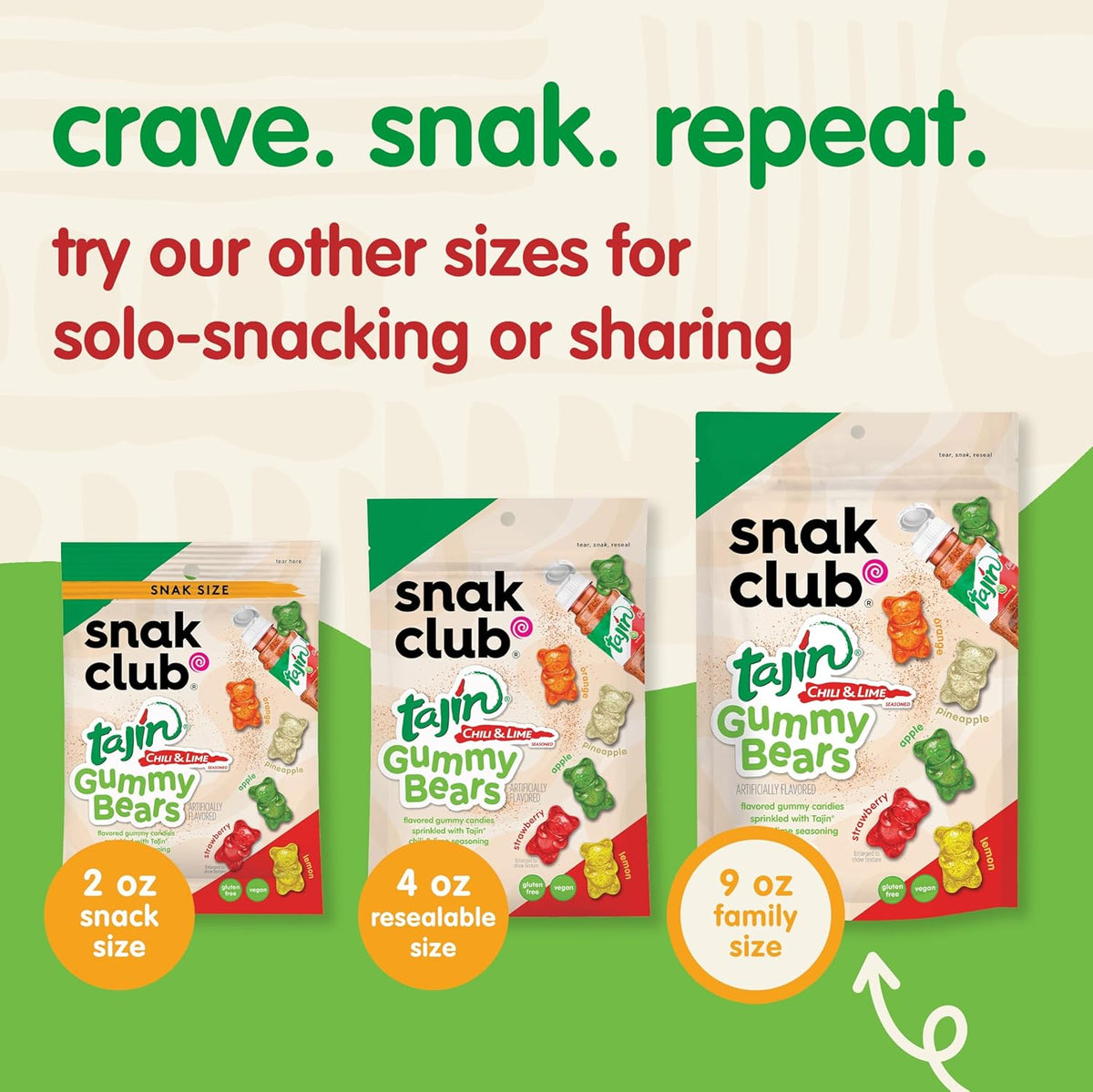 Snak Club Tajin Gummy Bears – Road Trip Travel Snack, Vegan Gluten Free Assorted Gummies