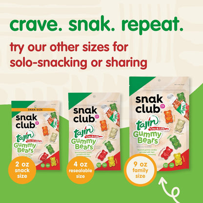 Snak Club Tajin Gummy Bears – Road Trip Travel Snack, Vegan Gluten Free Assorted Gummies