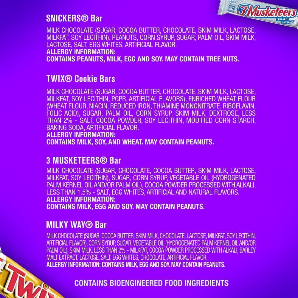 SNICKERS, TWIX, 3 MUSKETEERS, MILKY WAY Kosher Chocolate Bar Variety Pack for Playdates, Piñata Stuffing, and Kids Party Favors, 18 ct