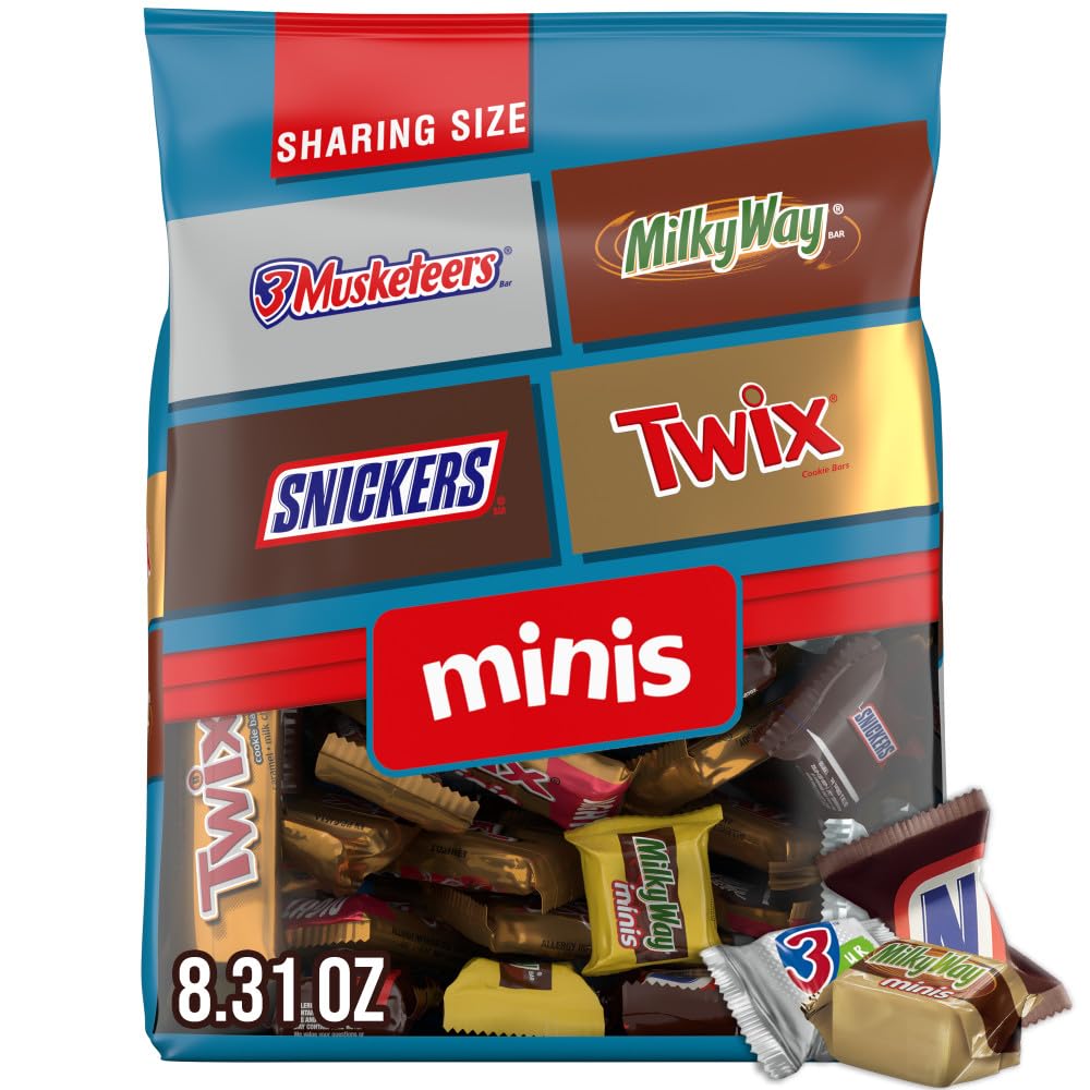 SNICKERS, TWIX, MILKY WAY &amp;amp; 3 MUSKETEERS Minis Milk Chocolate Candy Bars Variety Pack, Sharing Size, 8.31 Oz Bag