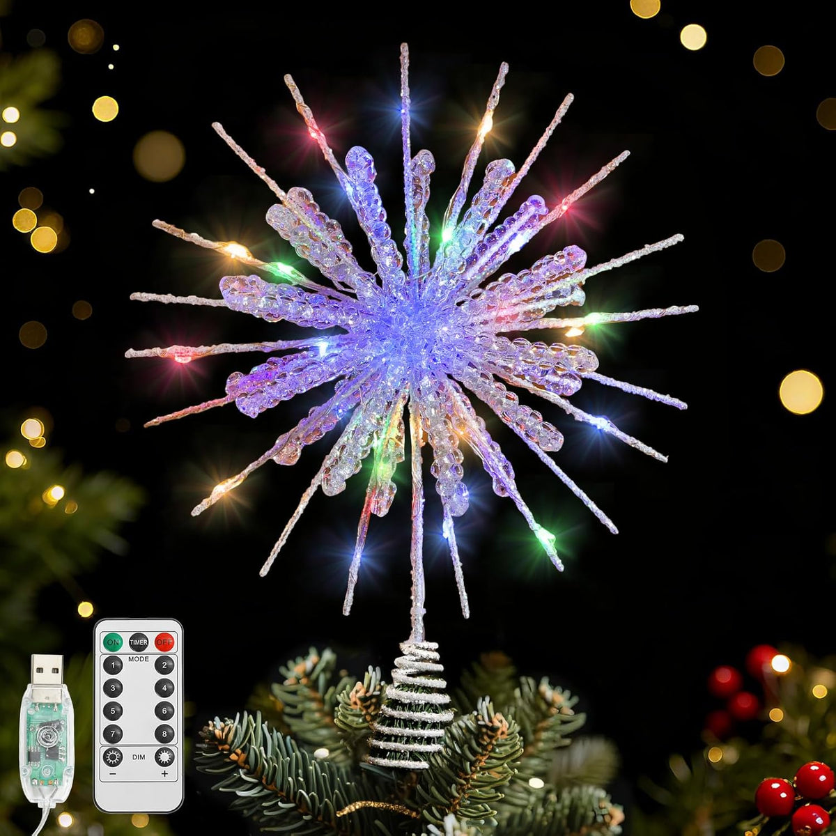 snowflake design with crystal-clear epoxy dots and glittered exterior