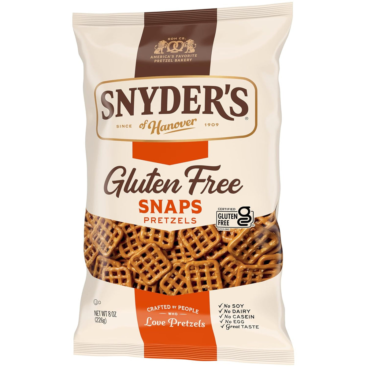 Snyder's of Hanover Gluten Free Pretzel Snaps – Nut-Free Lunchbox Treat for Children, 8 oz Shareable Bag