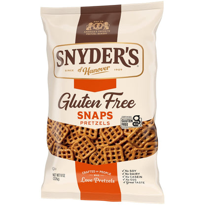Snyder's of Hanover Gluten Free Pretzel Snaps – Nut-Free Lunchbox Treat for Children, 8 oz Shareable Bag