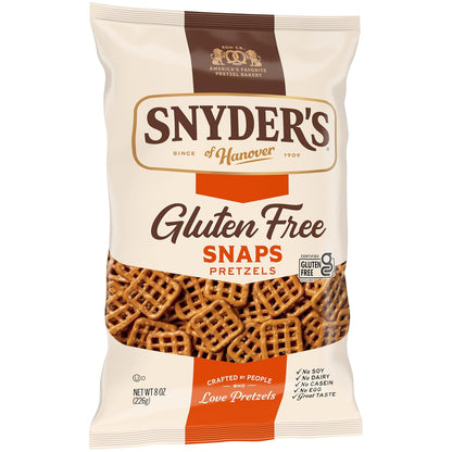 Snyder's of Hanover Gluten Free Pretzel Snaps – Nut-Free Lunchbox Treat for Children, 8 oz Shareable Bag