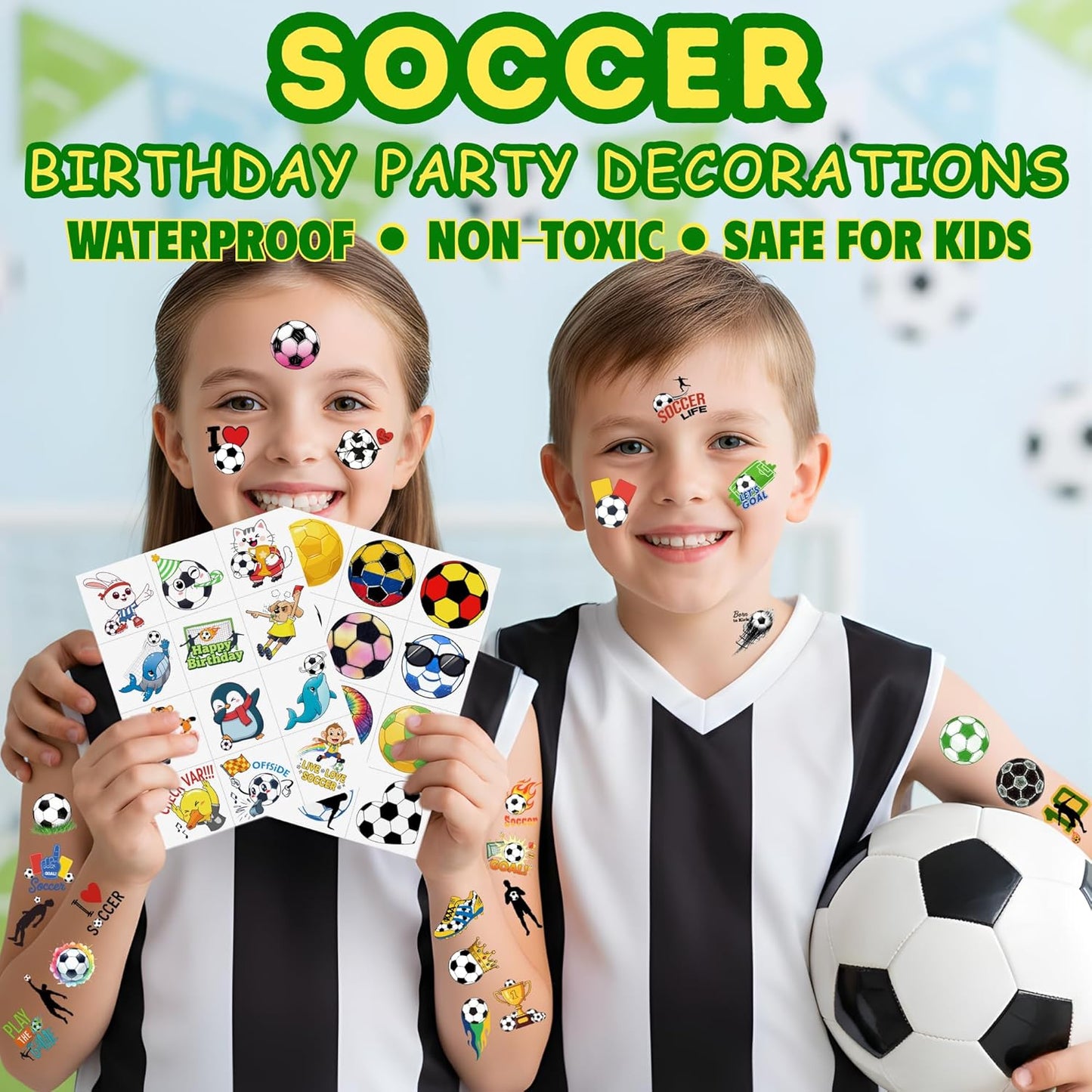 Soccer Lover Gift for Kids – 96 Pack Temporary Tattoos Birthday Present for Boys and Girls