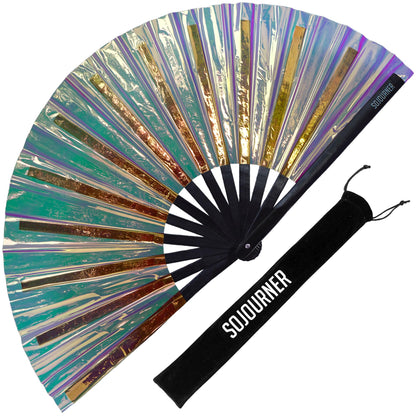 SoJourner Bags Rave Fan - Large Folding Fan - Clack Fan Hand Fan for Raves, Halloween, Burlesque, Rainbow Outfits for Women &amp;amp; Festival Accessories