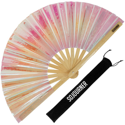 SoJourner Bags Rave Fan - Large Folding Fan - Clack Fan Hand Fan for Raves, Halloween, Burlesque, Rainbow Outfits for Women &amp;amp; Festival Accessories
