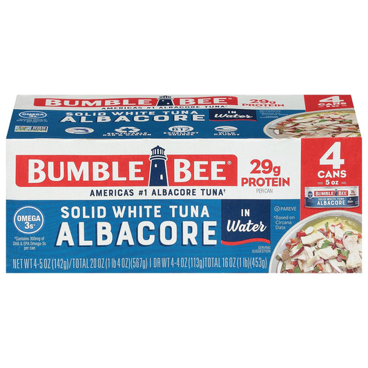 solid white albacore tuna in water, vegetable oil, or low-sodium water formulations
