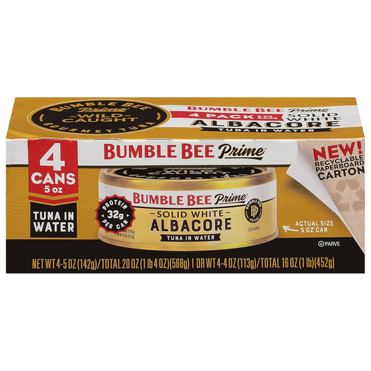 solid white albacore wild-caught tuna with 31g protein per 5 oz can