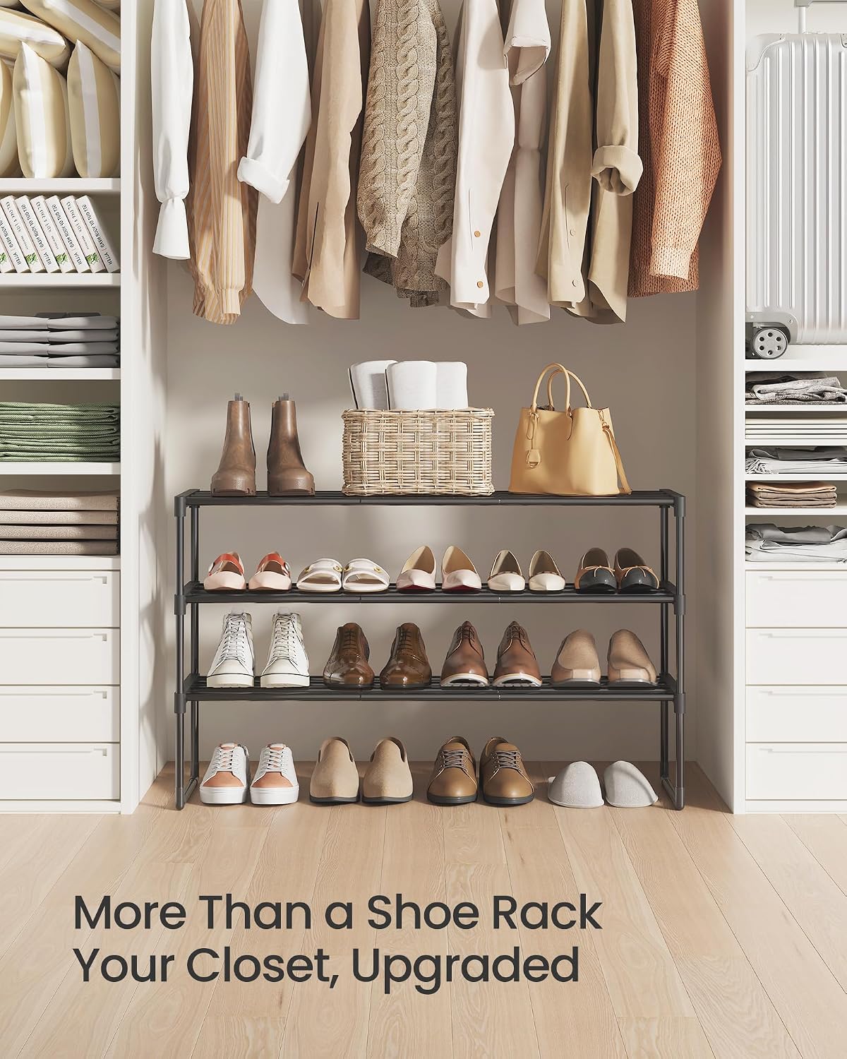 SONGMICS Shoe Rack 3-Tier – Room-Enhancing Storage, Grey Metal Shoe Organizer for Mudrooms