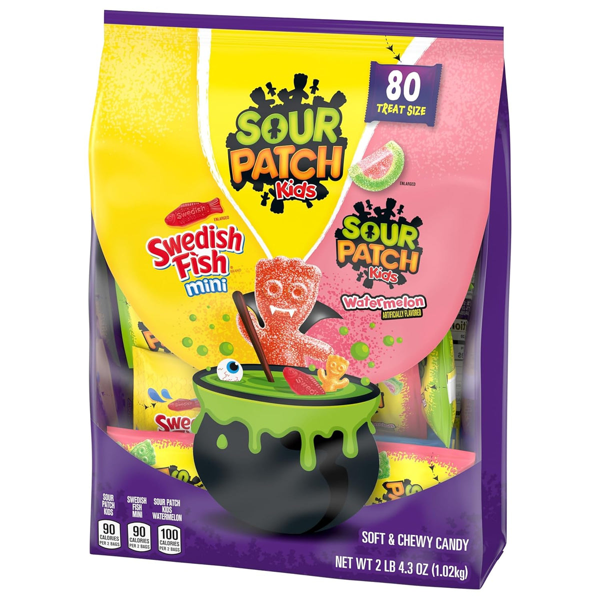 SOUR PATCH KIDS and SWEDISH FISH Halloween Candy for Mantel and Buffet Display Styling, 80 Individually Wrapped Mini Bags