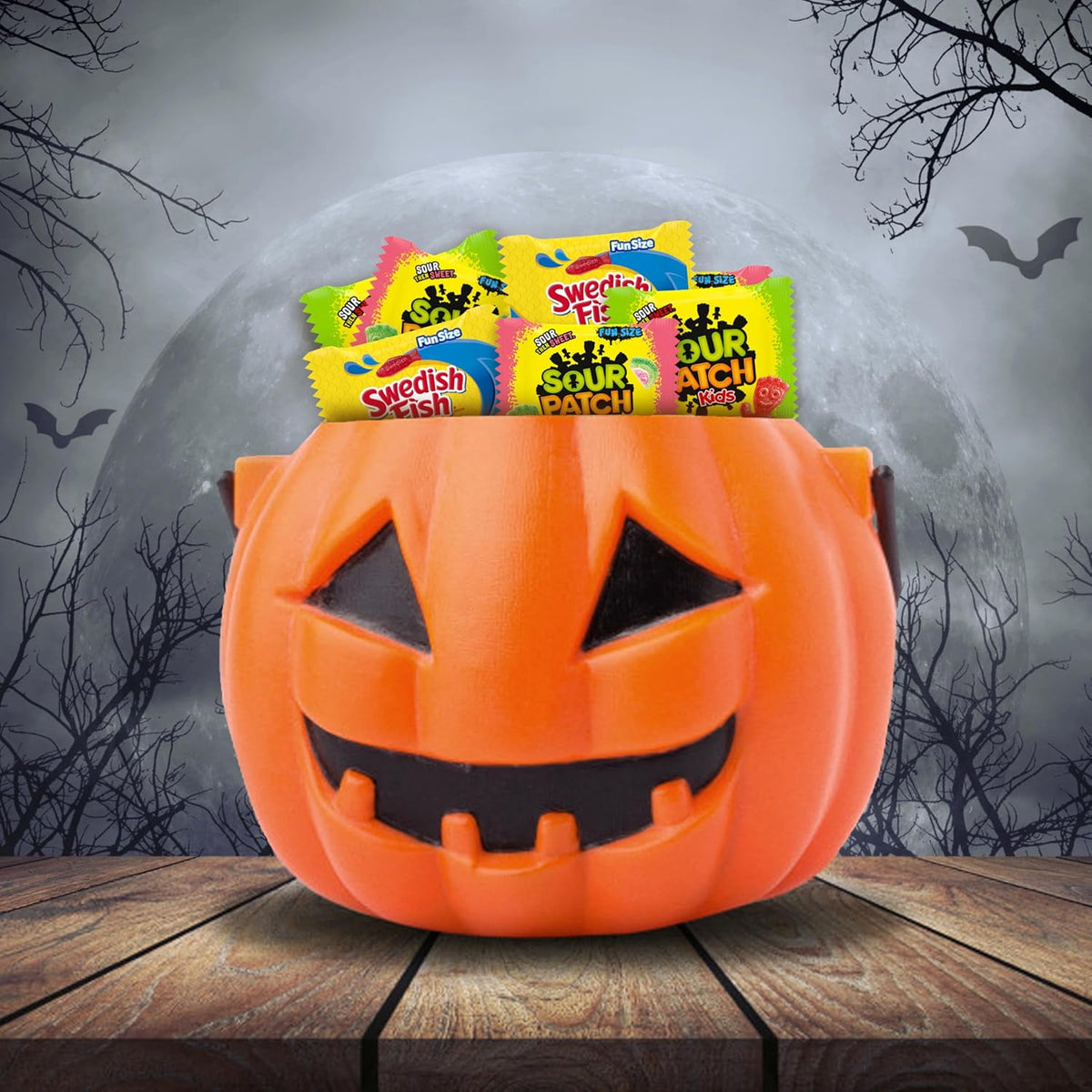 SOUR PATCH KIDS and SWEDISH FISH Halloween Candy for Mantel and Buffet Display Styling, 80 Individually Wrapped Mini Bags