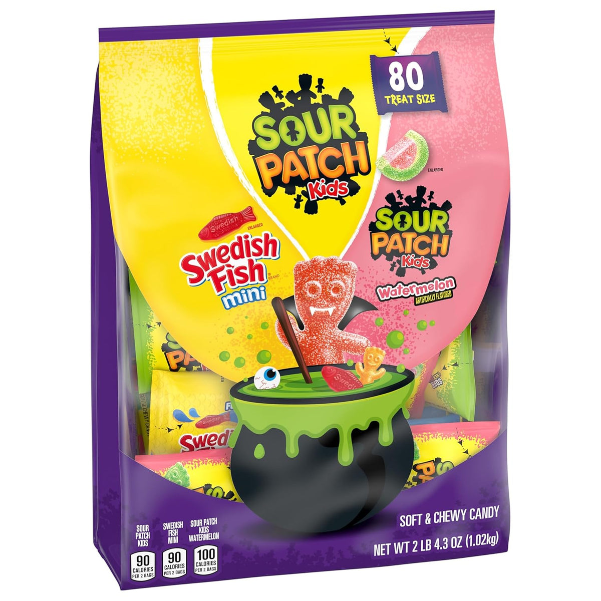 SOUR PATCH KIDS and SWEDISH FISH Halloween Candy for Mantel and Buffet Display Styling, 80 Individually Wrapped Mini Bags