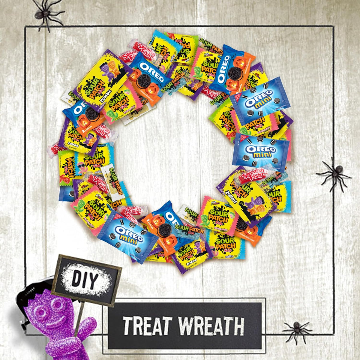 SOUR PATCH KIDS and SWEDISH FISH Halloween Candy for Mantel and Buffet Display Styling, 80 Individually Wrapped Mini Bags