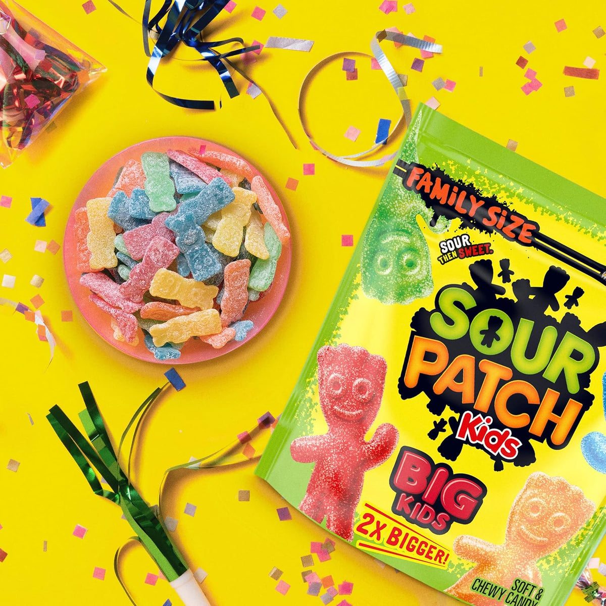 SOUR PATCH KIDS Big Kids Assorted Fruit Candy, Soft Chewy Snack for Kids Lunchboxes and Road Trips, 1.7 lb