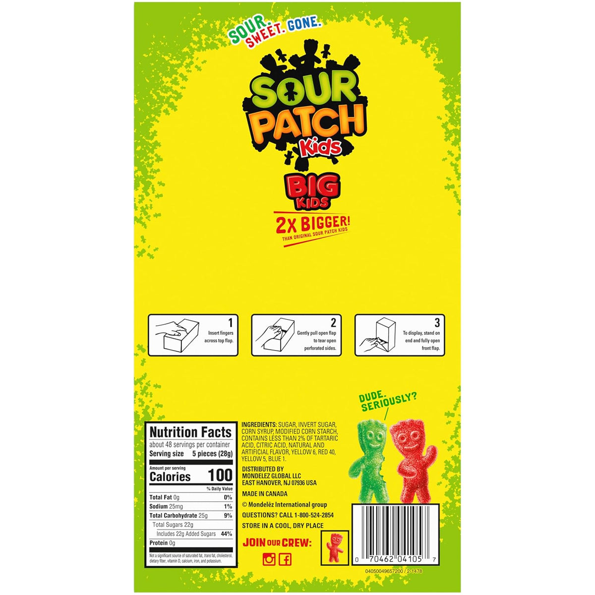 SOUR PATCH KIDS Big Kids Bulk Candy for Classroom Parties, Birthday Treats, and Playroom Snack Bowls, 240 Count