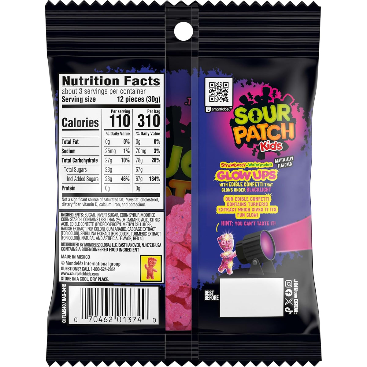 SOUR PATCH KIDS Glow Ups Strawberry-Watermelon Soft & Chewy Candy, Desk-Side Focus Snack for Home Office and Study Sessions, 12-3.08 oz Bags