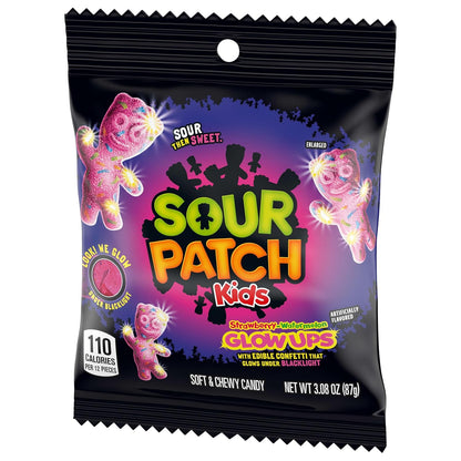 SOUR PATCH KIDS Glow Ups Strawberry-Watermelon Soft & Chewy Candy, Desk-Side Focus Snack for Home Office and Study Sessions, 12-3.08 oz Bags