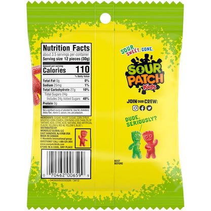 Sour Patch Kids Original Soft & Chewy Candy 3.6oz Multipack – Kid-Safe Sealed Snack Bags for Lunchboxes and Birthday Party Favors