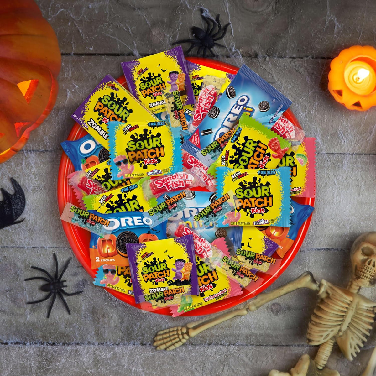 SOUR PATCH KIDS Original, Tropical, Big Kids & SWEDISH FISH Candy Variety – Shareable Bulk Treat Pack for Halloween Party Favors