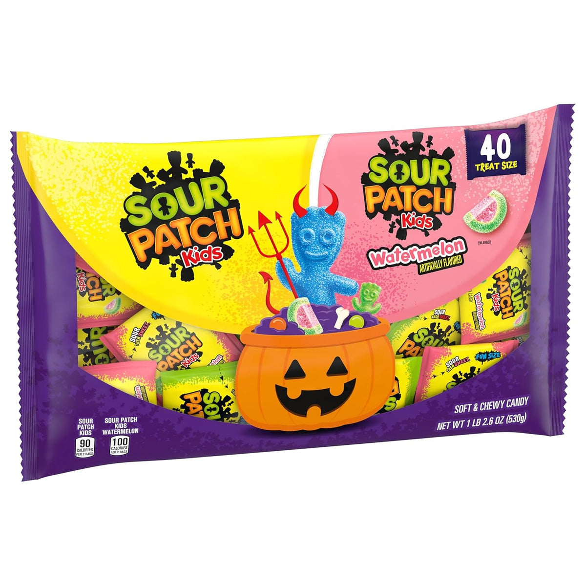 SOUR PATCH KIDS Original & Watermelon Trick or Treat Candy - 40 Pre-Portioned Bags for Outdoor Fall Festival Booths