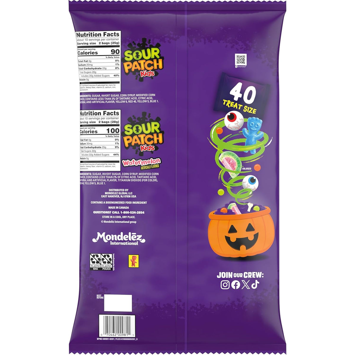 SOUR PATCH KIDS Original & Watermelon Trick or Treat Candy - 40 Pre-Portioned Bags for Outdoor Fall Festival Booths