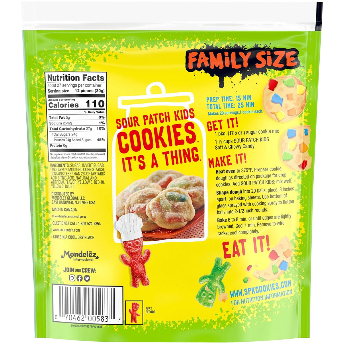SOUR PATCH KIDS Sour Then Sweet Gummy Candy, 1.8 lb Bulk Pack for Classroom Parties and Kid's Snack Drawer