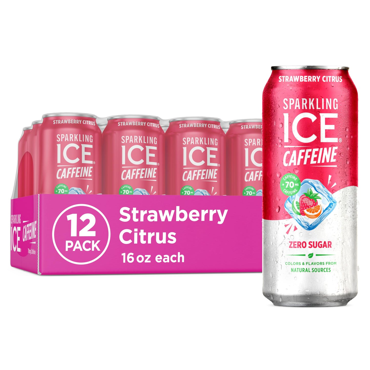 Sparkling Ice Caffeine Black Raspberry Sparkling Water for Mindful Sipping, Low Calorie Wellness Drink with B Vitamins
