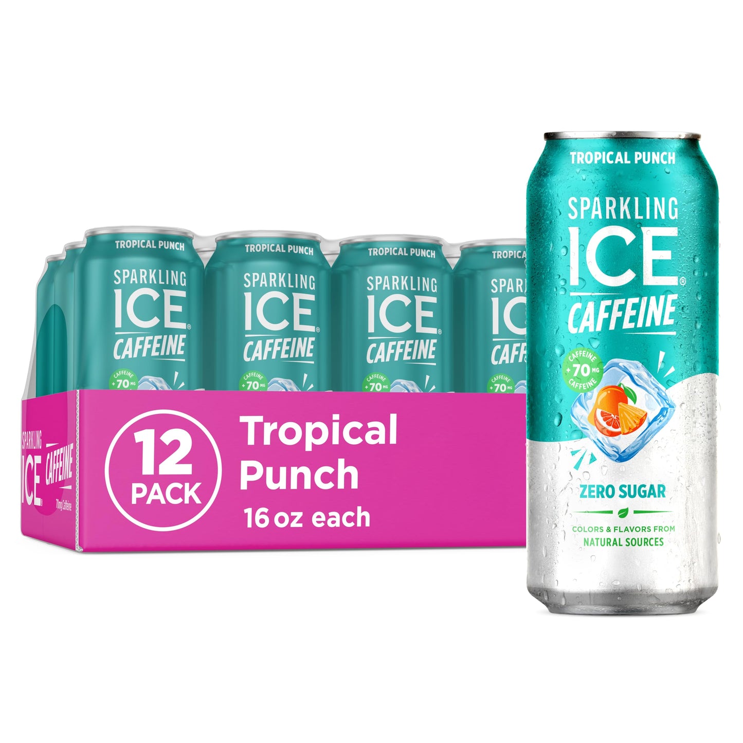 Sparkling Ice Caffeine Black Raspberry Sparkling Water for Mindful Sipping, Low Calorie Wellness Drink with B Vitamins