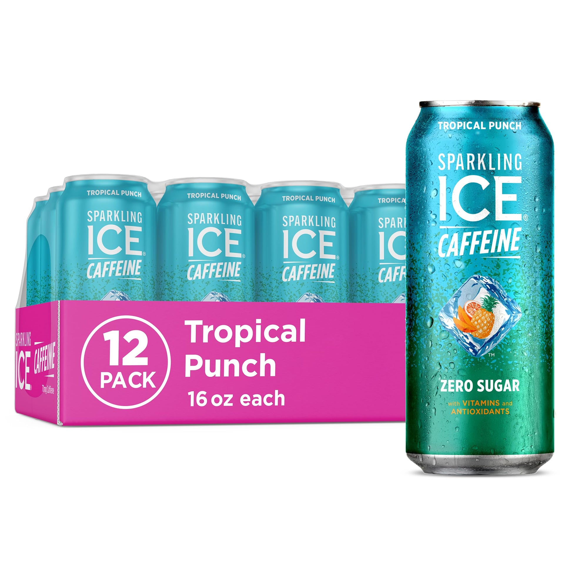 Sparkling Ice Caffeine Black Raspberry Sparkling Water for Mindful Sipping, Low Calorie Wellness Drink with B Vitamins