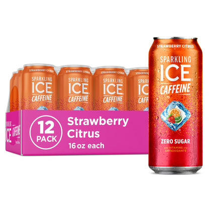 Sparkling Ice Caffeine Black Raspberry Sparkling Water for Mindful Sipping, Low Calorie Wellness Drink with B Vitamins