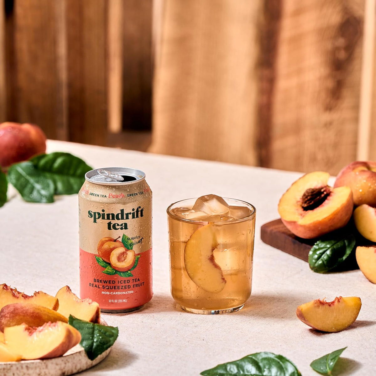 Spindrift Brewed Iced Tea Peach Green – Thoughtful Birthday Gift for the Clean-Label Foodie in Your Life, 12 Fl Oz Cans, Pack of 12