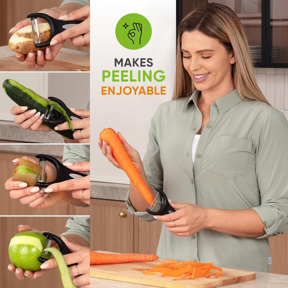 Spring Chef Vegetable Peeler 2-Piece – Cozy Holiday Gift for Home Chefs, Lightweight Ergonomic Peelers for Seniors and Arthritis Sufferers