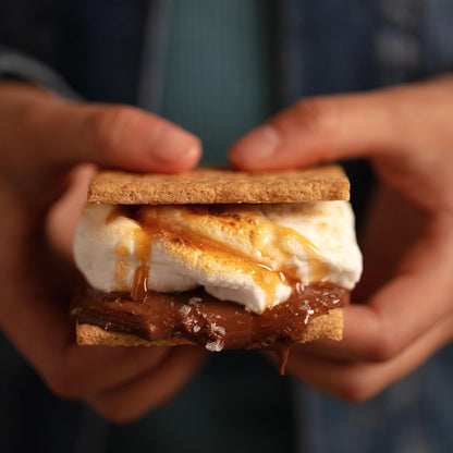 square graham shape ideal for stacking with chocolate and marshmallows into s'mores