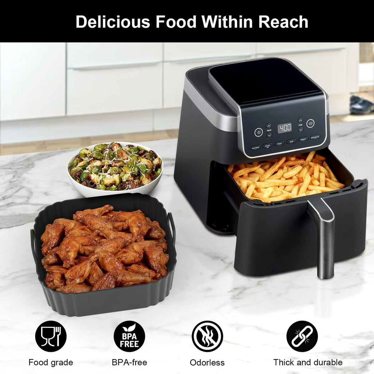 Square Silicone Air Fryer Liners for Kid-Friendly Kitchens, 2 Pack 5-6.5QT Non-Toxic Liner