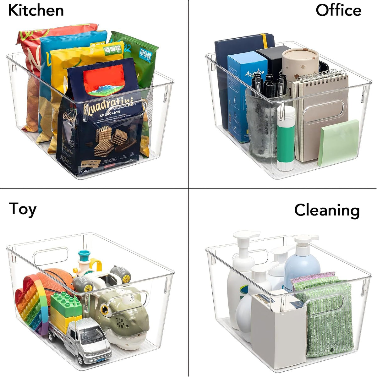 stackable design on small bins to maximize vertical shelf space