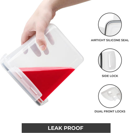 stackable rectangular footprint with clear capacity scale printed on the side