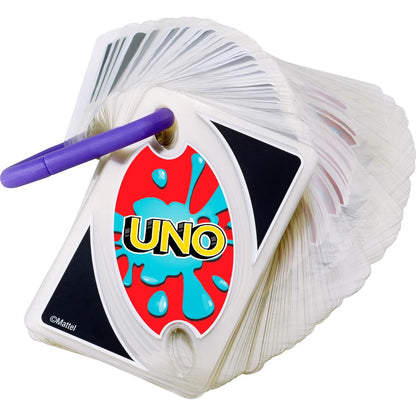 standard 108-card uno deck with matching colors/numbers and action cards (skip, reverse, draw two, wild)