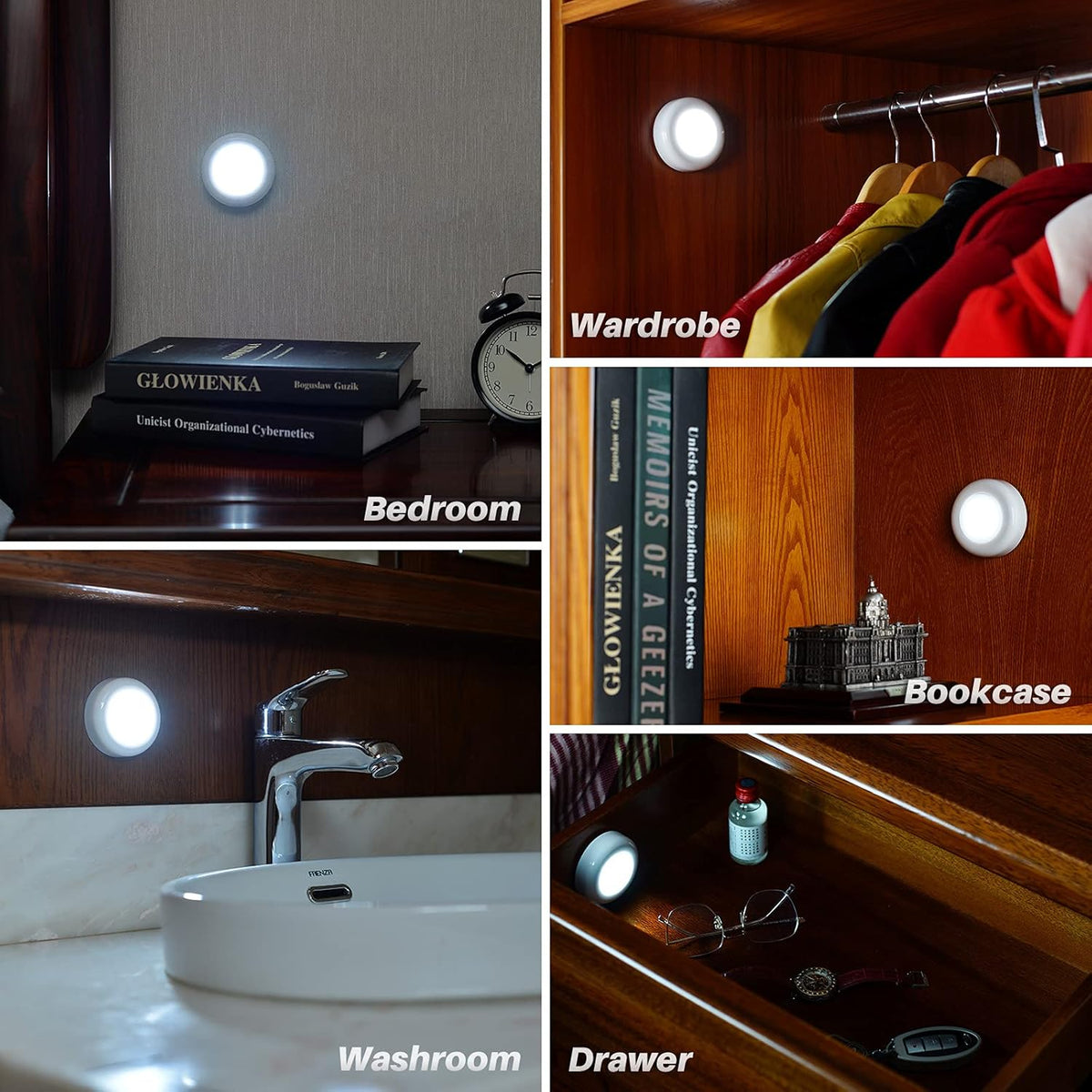 STAR-SPANGLED 2.8” Stick-On LED Puck – Neutral Cool White Accent for Intentional Under-Cabinet and Pantry Spaces