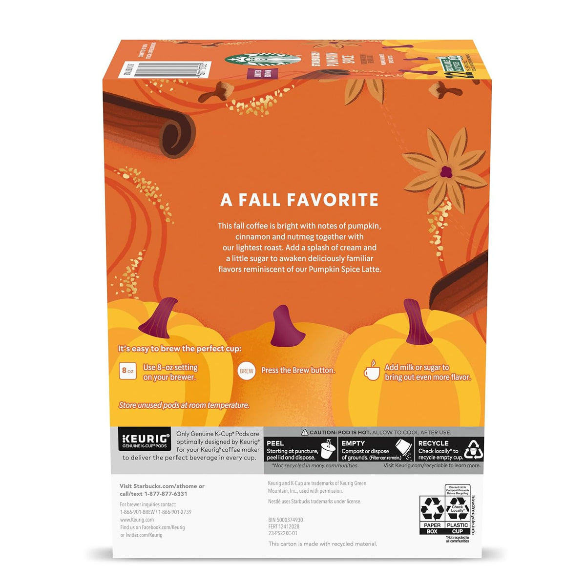 Starbucks Pumpkin Spice K-Cup Pods – Thoughtful Autumn Hostess Gift for Her, Cozy Seasonal Coffee Box for Friends and Coworkers