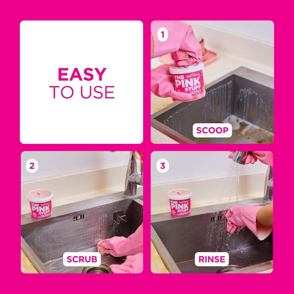 Stardrops The Pink Stuff Non-Scratch Paste and Sponge Set – Kid-Safe Floor Scuff Remover for Hallways and Toy Room Traffic Zones