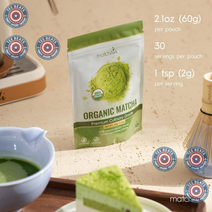 stone-ground shade-grown green tea leaves