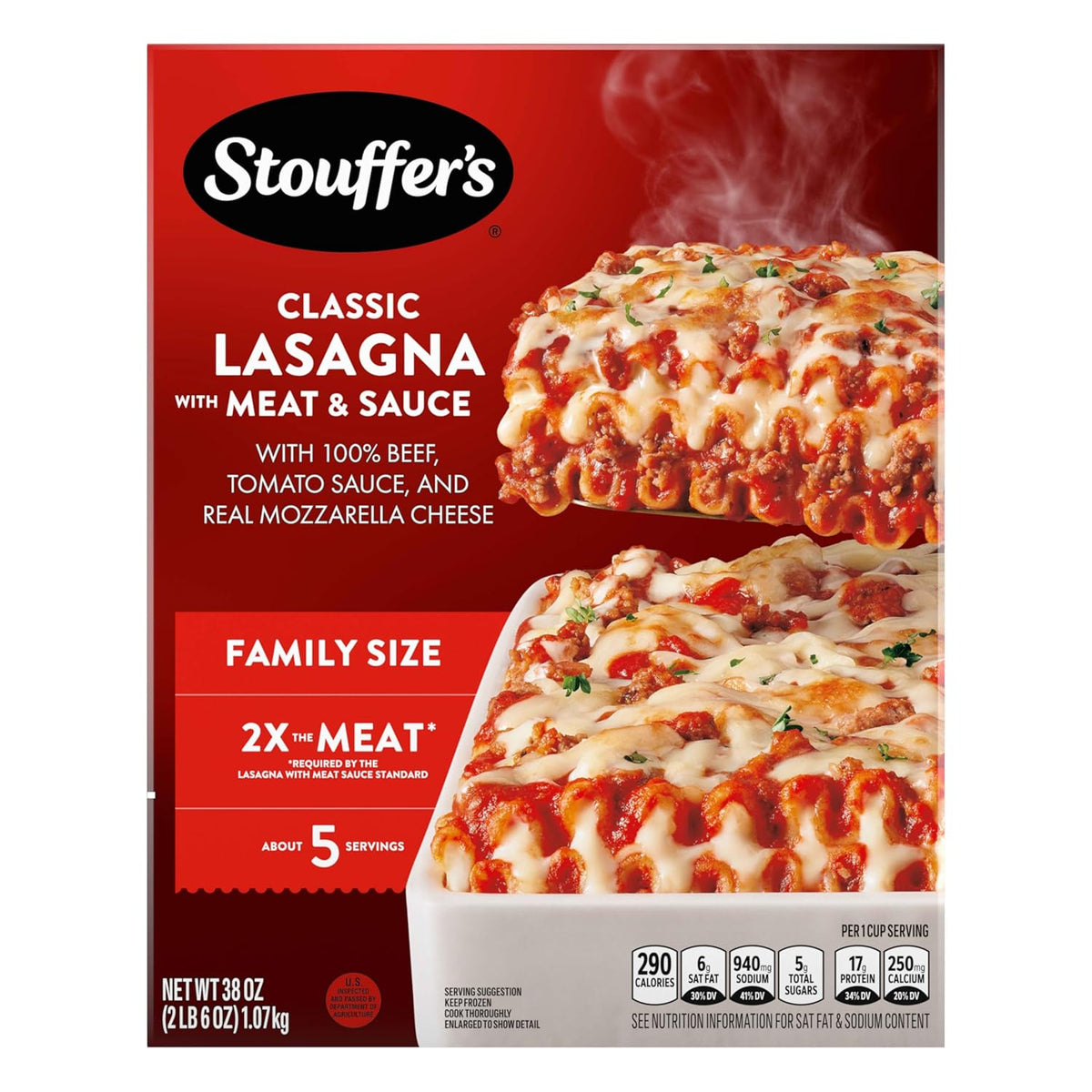 Stouffer's Classic Lasagna with Meat and Sauce – Family Size Frozen Dinner for Kid-Friendly Weeknight Meals