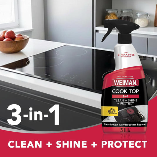 streak-free, no-rinse application for glass, ceramic, induction, and gas cooktops